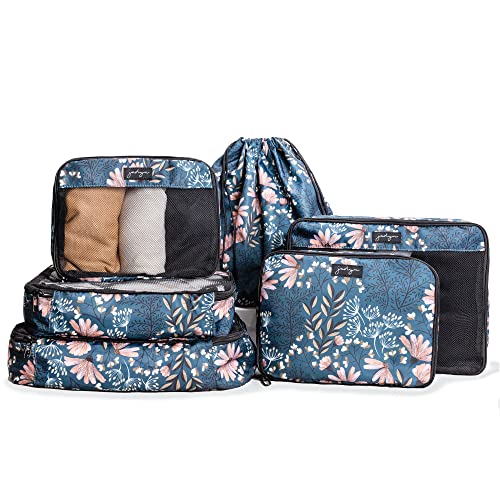 Jadyn Packing Cubes for Travel, 6-Piece Large Packing Cube Organizer Set for Suitcase, Duffel Bag, Luggage, Multiple Sizes Travel Essentials (Navy Floral) - color: Navy Floral