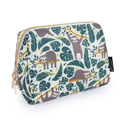 Aosbos Small Travel Makeup Pouch - Cosmetic Bag for Women - Green Leaf - color: Verdant Sloth