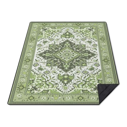 Supfitness Extra Large Picnic Blankets Waterproof Foldable (60"x 80") Beach Blanket Waterproof Sandproof,3-Layer Thicking Mat Outdoor Packable Camping Blanket - color: Boho-green, size: 60x80in