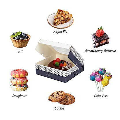 20 Pack Bakery Boxes with Window Small 6x6x2 inch for Cookie, Candy, Pastry, Brownie, Chiffon Cake, Tart, Pie, Waffle (Two-Tone Classic 2) - color: Two-Tone Classic 2