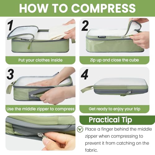 BAGAIL 6 Set Ultralight Compression Packing Cubes Packing Organizer for Travel Accessories Luggage Suitcase Backpack - color: Matcha Green70D, style: Mesh Pattern