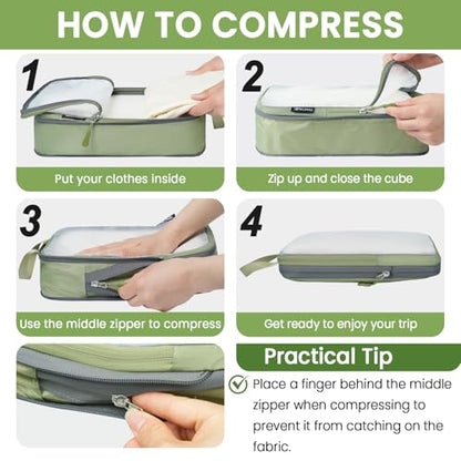 BAGAIL 6 Set Ultralight Compression Packing Cubes Packing Organizer for Travel Accessories Luggage Suitcase Backpack - color: Matcha Green70D, style: Mesh Pattern