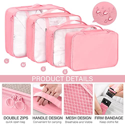 KPX 8 Set Packing Cubes for Travel, Luggage Packing Organizers Accessories Large Toiletries Bag for Clothes Shoes Cosmetics (Pink) - color: 8Set-Pink