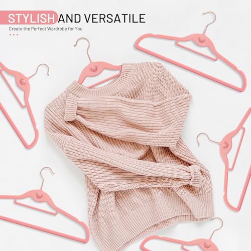 Velvet Stackable Hangers 30 Pack, STOPKLAS Pink Clothes Hangers Non Slip Felt Hangers with 360° Swivel Hook, Thin Hanger Space Saving, Heavy Duty Closet Hanger for Clothes, Coats, Suits, Dress, Pants - color: Pink