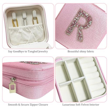 Travel jewelry case Travel jewelry box Travel Jewelry Organizer Small box Gift for Girls Women with Mirror (Pink + R) - color: Pink R