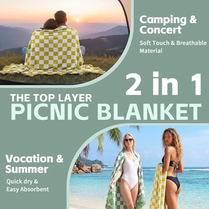 2 in 1 Extra Large Camping Blanket Outdoor Rug Picnic Yoga Mat Lightweight Car Essential Roadtrip Gadget Rv Accessories Glamping Gear Must Haves Hiking Stuff Backpacking Necessities Women Beach Gift - color: Deep Yellow