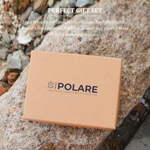 Polare Slim RFID Blocking Leather Passport Holder Travel Bifold Wallet For Men(Dark Brown Compass) - color: Dark Brown Compass