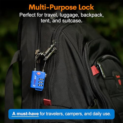 Bright Colors, TSA Approved Cable Luggage Locks 2 Pack Blue, Re-settable Combination with Alloy Body - color: Blue 2 Pack