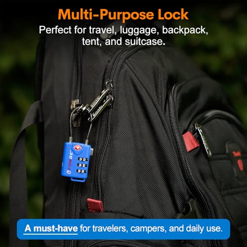 Bright Colors, TSA Approved Luggage Locks 4 Pack, Re-settable Combination with Alloy Body, Blue 4 Locks. - color: Blue 4 Pack