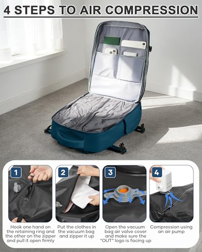 Vacuum Seal Backpack for Travel with Air Pump Compression Daypack Personal Item Carry on Flight Approved Vacpack Laptop Space Saver Bags Storage with Vacuum System Travel Bag Women Men PeacockBlue - color: A7-peacockblue