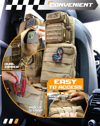 DBTAC Tactical Molle Car Seat Organizer | Vehicle Back Panel with 5X Detachable Pouches, US Flag & Writable Reflective Patch for Cars, Trucks, SUVs, Sedans - color: Camo