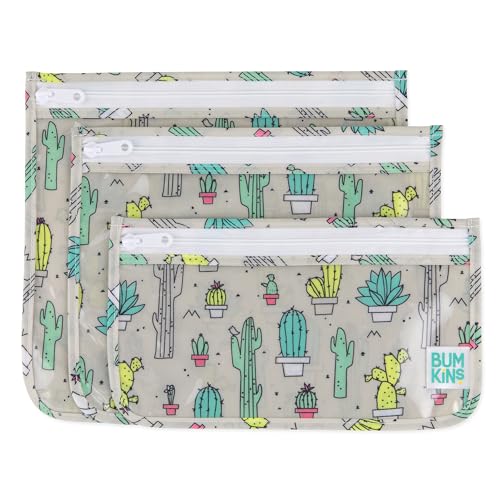 Bumkins Travel Bag, Toiletry, TSA Approved Pouch, Zip Bag, Quart Size Airline Compliant, Clear-Sided, Baby, Diaper Bag Organization, Makeup, Accessories, Packing, Set of 3 Sizes, Cactus Green - color: B2 Cactus, style: Bumkins