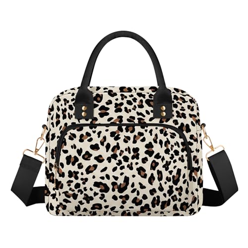Lunch Bag Large Insulated Lunch Box for Women Adult Cute Lunchbox Lunch Bags Boxes Pail with Shoulder Strap for Work Mom Picnic Office Travel 11.4×6.8×9.1 inches 11.5L (Leopard) - color: Leopard