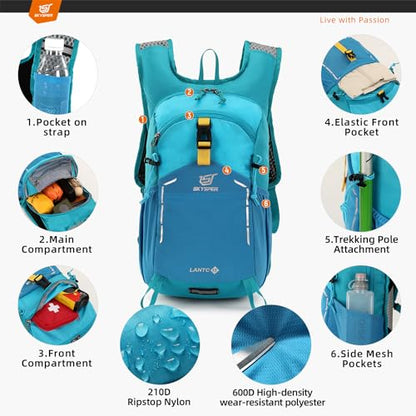 SKYSPER Small Hiking Backpack - 15L Travel Daypack Lightweight Bag Water Resistant Hiking Backpacks for Women Men(Blue) - color: Lantc15-blue, size: Small