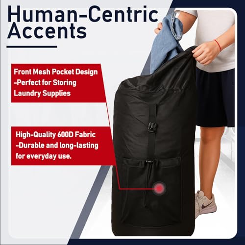 Laundry Bag Backpack Extra Large Travel Laundry Bags with Shoulder Straps Durable Polyster Clothes Hamper Bag for College Laundromat Apartment - color: Black, size: Extra Large