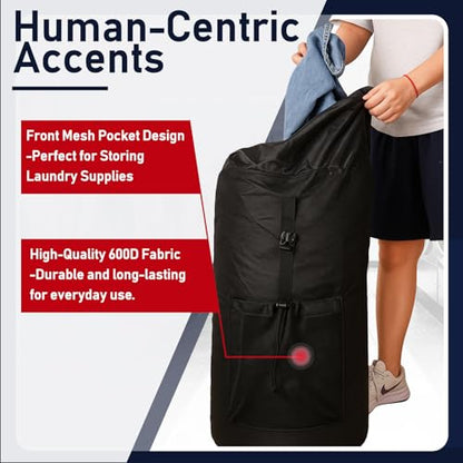 Laundry Bag Backpack Extra Large Travel Laundry Bags with Shoulder Straps Durable Polyster Clothes Hamper Bag for College Laundromat Apartment - color: Black, size: Extra Large