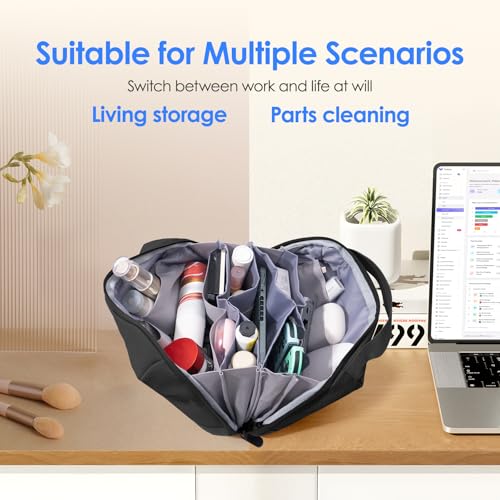 LENTION Premium Electronics Organizer Case with Handle, Large Multi-Compartment Travel Tech Bag for Tablet, Macbook Chargers, Cables, AirPods, Hard Drive Case Waterproof Travel Accessory(M372 Black) - color: Black