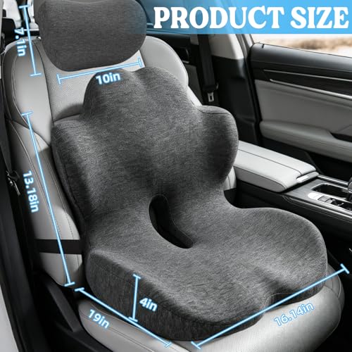 3-in-1 Memory Foam Seat Cushion & Headrest Pillow with Lumbar Support L-Shaped Ergonomic Driver Seat Cushions Design for Sciatica and Tailbone Pain Relief Comfort for Car,Truck,Chair - size: 19''x16.14''x13.18''