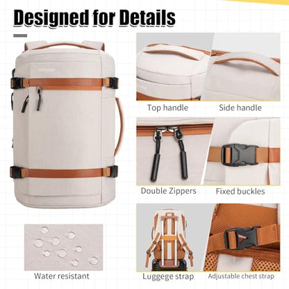 42L Travel Backpack with 4 Packing Cubes, TSA Friendly Flight Approved Carry-On Bag with USB Charging Port, Water-Resistant Weekender Business Backpack for Men Women, Fits 17.3" Laptop(Beige) - color: Beige