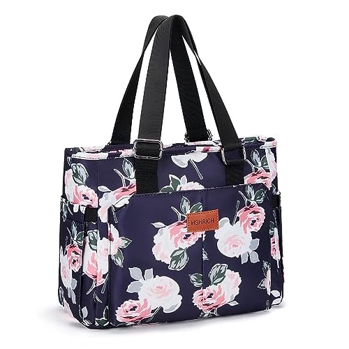 HSHRICH Large Peony Women's Lunch Bag, Insulated Aluminum Lunch Box with Side Pockets, Adjustable Carrying Options, Reusable and Easy to Clean - color: 05-Peony, size: Large