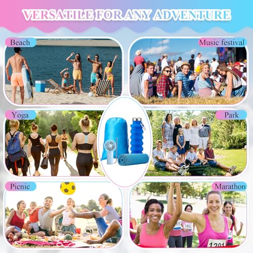 10 Set Theme Park Necessities Cruise Ship Accessory Kit Collapsible Water Bottle Cooling Towel Fan Drawstring Bag for Summer Amusement Park Outdoor Team Travel Cruise Gifts Fitness Sport Favor