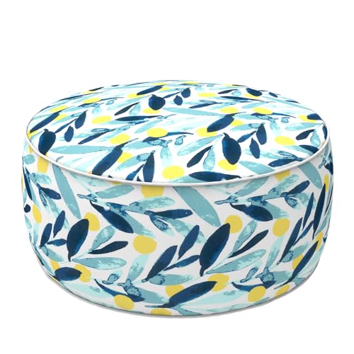 LVTXIII Outdoor/Indoor Inflatable Stool Ottoman, All Weather Patio Footrest Pouf, Portable Round Ottoman for Patio Garden, Camping or Home, D21xH9 Inches, Blue Leaves - color: Blue Leaves, size: 21"D x 21"W x 9"H