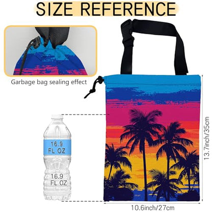 Tropical Palm Trees Car Trash Bag,Beach Sunset Strap Drawstring Car Garbage Bags,Car Back Seat Organizer with Adjustable Buckle for Car Accessories - color: Tropical Palm Trees