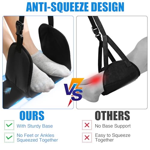 Foot Hammock for Plane Travel - Anti-Squeeze Airplane Foot Rest, Portable Foot Sling for Long Flight with Support Board/Memory Foam, Footrest Leg Rest for Air Travel Accessories Must Haves, 1 Pack