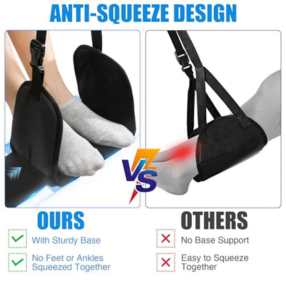 Foot Hammock for Plane Travel - Anti-Squeeze Airplane Foot Rest, Portable Foot Sling for Long Flight with Support Board/Memory Foam, Footrest Leg Rest for Air Travel Accessories Must Haves, 1 Pack