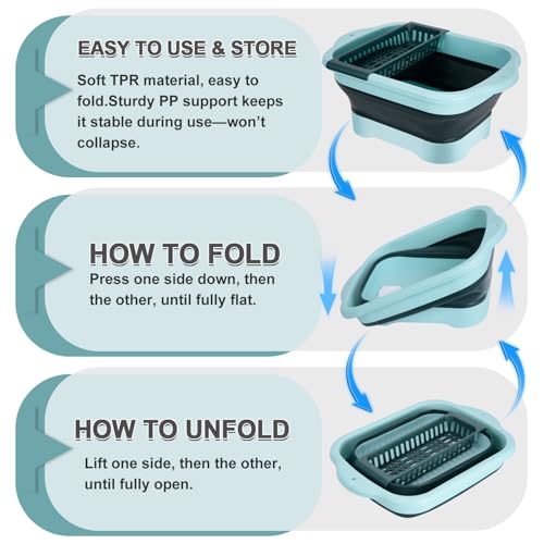 2-Pack Foldable Wash Basin for Vegetables,Collapsible Portable Sink Set in Pink & Green,Kitchen Storage Tray-Laundry,Dishes,Indoor,Outdoor,RV & Camping-Leak-Proof Drain Design