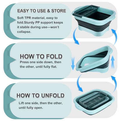 2-Pack Foldable Wash Basin for Vegetables,Collapsible Portable Sink Set in Pink & Green,Kitchen Storage Tray-Laundry,Dishes,Indoor,Outdoor,RV & Camping-Leak-Proof Drain Design
