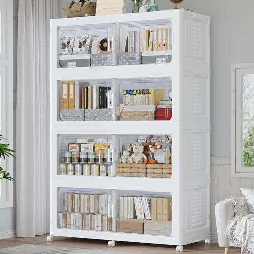 160GAL Extra Large Storage Bins with Lid, 640Qt Stackable Closet Organizers and Drawers, Collapsible Storage Bins with Wheels, Folding Containers for Home, Kitchen Office, 4Pack White - color: White, size: 40Gal-4Pack