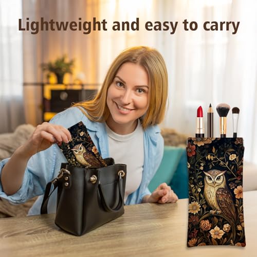 Eyeglasses Sunglasses Case PU Soft Squeeze Top Glasses Pouch for Women Men,Animal Pattern Portable Anti Scratch - color: Brown-raven and Owl