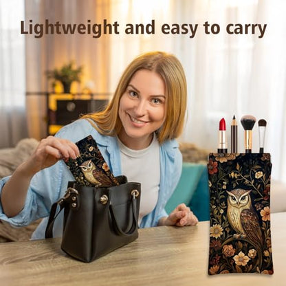 Eyeglasses Sunglasses Case PU Soft Squeeze Top Glasses Pouch for Women Men,Animal Pattern Portable Anti Scratch - color: Brown-raven and Owl