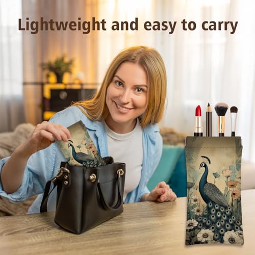 Eyeglasses Sunglasses Case PU Soft Squeeze Top Glasses Pouch for Women Men,Animal Pattern Portable Anti Scratch - color: Brown-peacock