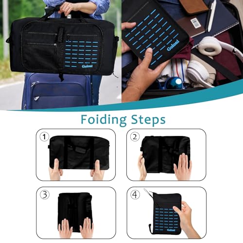 Foldable Travel Duffle Bag for Men Women, Waterproof with Shoe Compartment, 80L 120L Large Collapsible Luggage Bag, Lightweight Packable Duffel for Travel Sports Gym Airline Carry On Checked Bag - color: Black