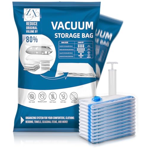 Vacuum Seal Bags for Clothing-Jumbo Vacuum Packing Bags with Pump for Travel, Clothes, Bedding & Blankets-Reusable Compression Travel Vacuum Bag Set | Space Saver Bags (10S) - size: 10S