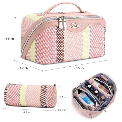 BOYATU Travel Makeup Bag Cosmetic Bag for Women: 3 Pcs Set Make up Bag with Compartments - Waterproof Vegan Leather Toiletry Bags with Handle - Makeup Organizer for Travel Essentials(C-3-Pink) - color: C-3-Pink