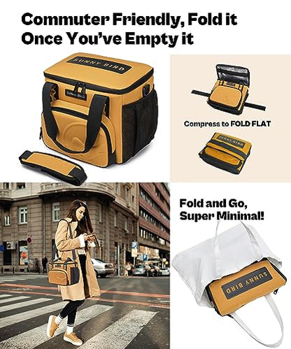 SUNNY BIRD 12L Large Insulated Lunch Bag, Leakproof and Foldable Lunch Cooler Box for Women Adult and Men, Fits 18 Cans (Ochre 01) - color: Ochre 01