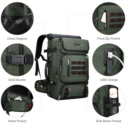 WITZMAN Carry on Travel Backpack for Men Women Airline Approved Convertible Nylon Duffle Backpack Luggage Bag (B682 Army Green) - color: 02.army Green