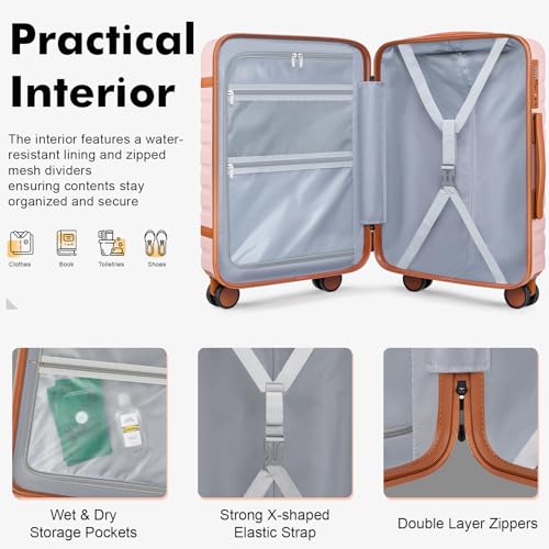 Luggage Sets 3 Piece with Spinner Wheels, Lightweight PC Hardside Suitcase with TSA Lock & YKK Zippers, 20 Inch Carry On Luggage with Travel Bag for Men and Women, Pink - color: Pink, size: 3 Piece Set (20inch)