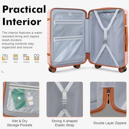 Luggage Sets 3 Piece with Spinner Wheels, Lightweight PC Hardside Suitcase with TSA Lock & YKK Zippers, 20 Inch Carry On Luggage with Travel Bag for Men and Women, Pink - color: Pink, size: 3 Piece Set (20inch)