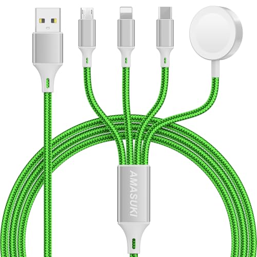 Amasuki Travel Essentials,4 in 1 for Apple Watch Charger/iPhone Charger/Multi Charging Cable,Vacation RV Camping Essentials,USB C/L/Micro Portable Charger for iWatch 11-1/iPhone 17-12,Car&Gift-Green - color: Green, size: 4FT
