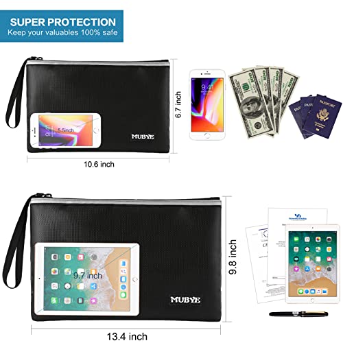 Fireproof Waterproof Money Document Bag - 2 Pack Safe Zipper Bags with Reflective Strip, Fire & Water Proof Storage Organizer Pouch for A4,File,Cash,Passport,Table(13.4" x 9.8" and 10.6" x 6.7") - size: 13.4" x 9.8" and 10.6" x 6.7"