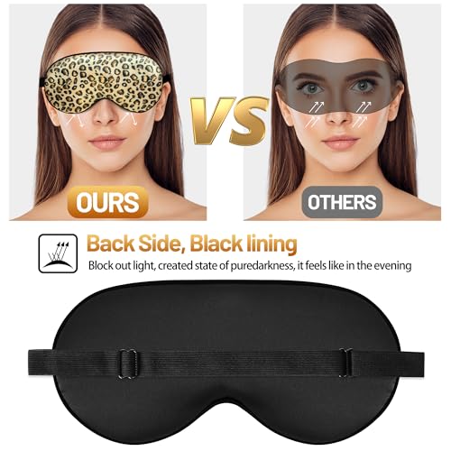 Sleep Mask, Silk Eye Mask for Sleeping with Adjustable Strap, Blindfold Eyeshade for Men & Women, Comfortable & Soft Eye Cover Eyeshade for Night Sleep (Leopard) - color: Leopard