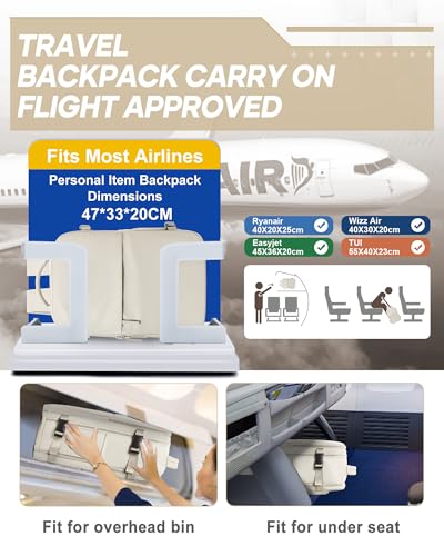 suwasp Vacuum Compression Backpack, 45L Expandable Travel Backpack with Electric Vacpack Pump, Travel Vacuum Bags with Shoe Compartment/17inch Laptop Compartment/USB Port, Beige, Large - color: Beige, size: Large