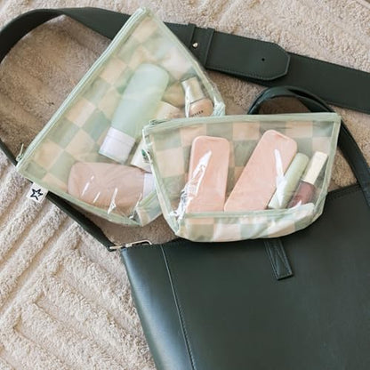 Tiny Twinkle Diaper Bag Organizing Pouches | 2 Pack Mess-Proof Travel Organizer Bags with Structured Bottom & Clear Front | TSA Approved Toiletry Bag Set for Baby and Mom Essentials (Sage Checkers) - color: Sage Checkers