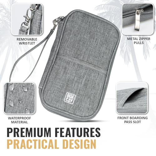 BOACAY Travel Document Organizer with RFID, Family Passport Holder, Wallet for Women & Men, Portable & Waterproof Case for Cards, Boarding Pass, Money - color: Quartz Gray