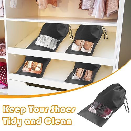 Large Black Travel Shoe Bags - 10 Pcs with Clear Window, Non-Woven Drawstring, 12.6" X 17.3" for Men Women - color: Black, style: 10 Pack