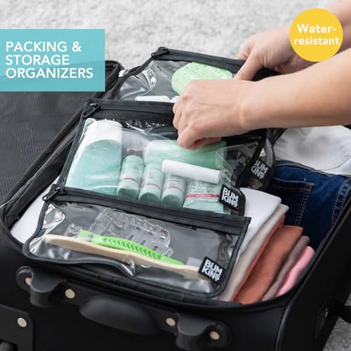 Bumkins and Roamio Waterproof Wet Bag, Wet/Dry Clutch & Clear Travel Bags - For Beach, Baby, Travel, Cloth Diapers, Pump Parts, Pool, Gym, Toiletries - Reusable & Easy to Clean - Black Check - 5 Pack - color: A4 Black Check 5pc